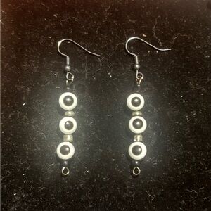Chic Silver and White Beaded Earrings